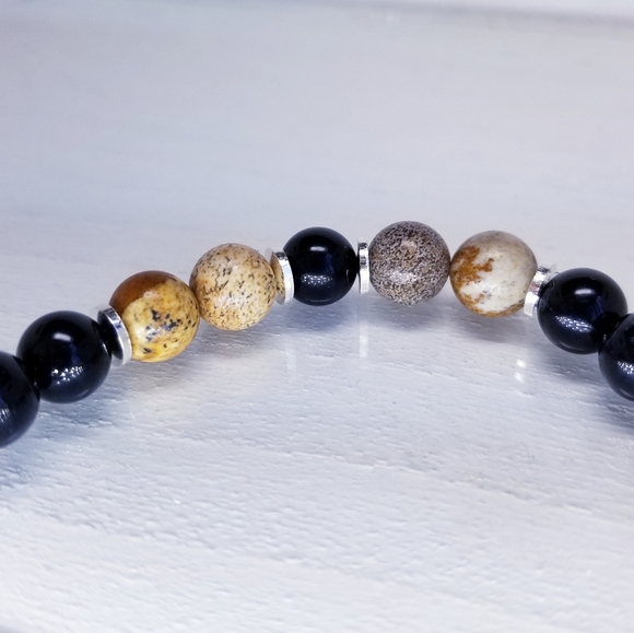 Picture Jasper & Onyx Beaded Stretch Bracelet - Picture 10 of 12